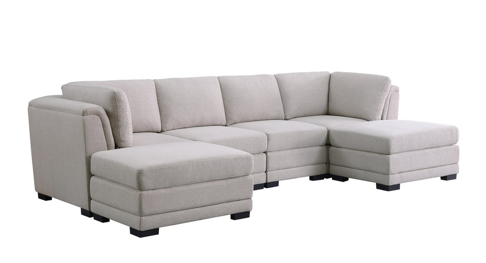 English Elm Kristin Reversible Linen Sectional Sofa with Two Ottomans for Spacious Living Rooms B061S00223
