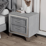 Mid Century 2-Drawer Nightstand with Metal Legs, Fully Assembled except Handles, Velvet Bedside Table - Gray