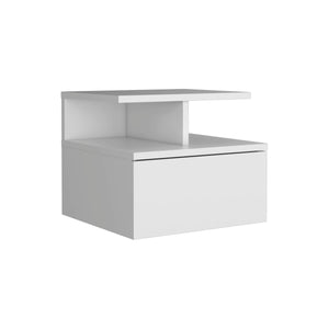 English Elm Floating Nightstand Flopini wall-mounted bedside table with drawer, space-saving shelf, durable design White B092123116