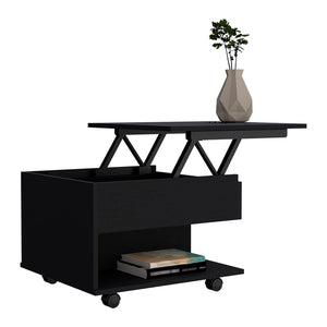 English Elm Lift Top Coffee Table Mercuri with Hidden Storage and Locking Casters, Durable Particleboard Design Black B092123004