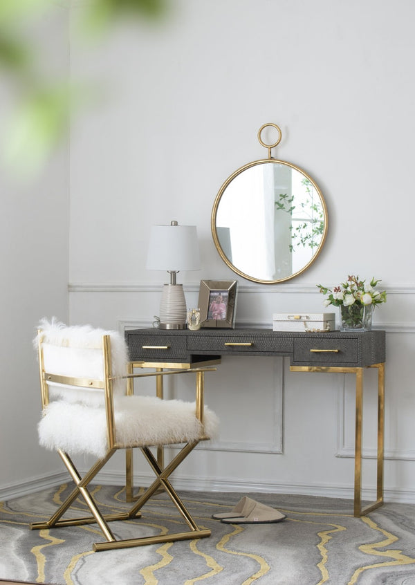 English Elm 22" Gold Iron Frame Circular Wall Mirror Slim Accent Piece for Entryway or Office W2078124345