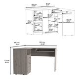 English Elm L-Shaped Desk Bradford, Keyboard Shelf, Light Gray Finish