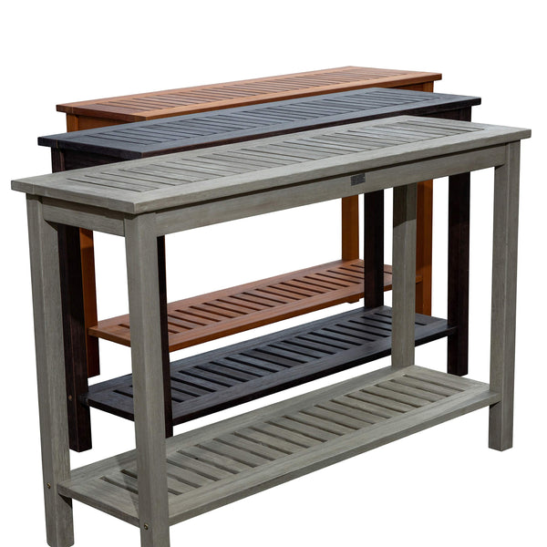 English Elm Eucalyptus Console Table Silver Gray — 48" Outdoor Slatted 2-Shelf Durable FSC Wood for Entertaining B04660599
