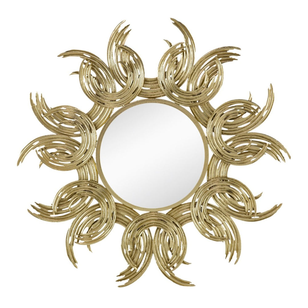 English Elm 38" Gold Iron Sunburst Wall Mirror Bohemian Sculptural Sun Rays Entryway Decor W2078124327
