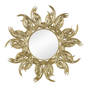 English Elm 38" Gold Iron Sunburst Wall Mirror Bohemian Sculptural Sun Rays Entryway Decor W2078124327