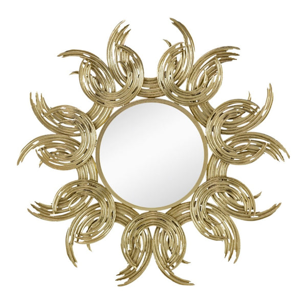 English Elm 38" Gold Iron Sunburst Wall Mirror Bohemian Sculptural Sun Rays Entryway Decor W2078124327