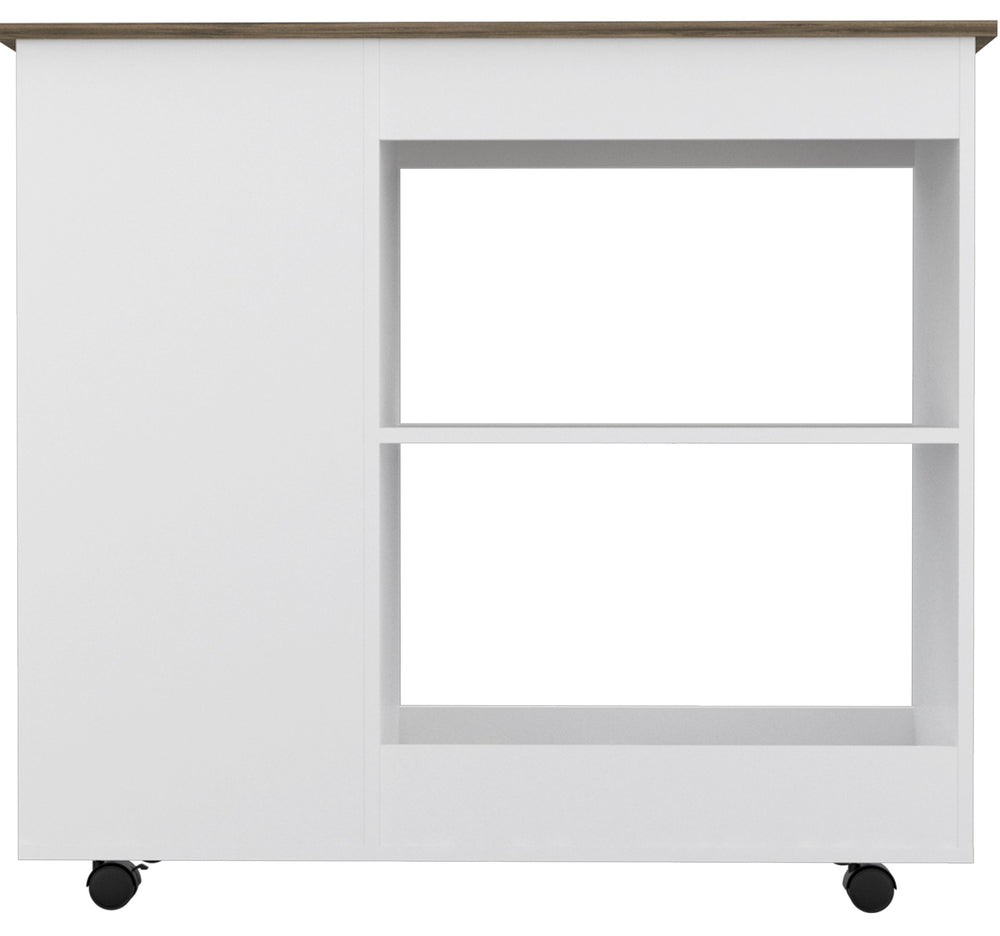 English Elm Kitchen Cart Kamizaze - Mobile Storage With Two Shelves, Four Casters & Three Side Shelves, White/Brown B092122963