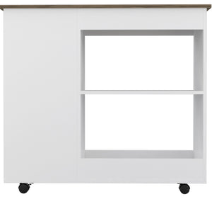 English Elm Kitchen Cart Kamizaze - Mobile Storage With Two Shelves, Four Casters & Three Side Shelves, White/Brown B092122963