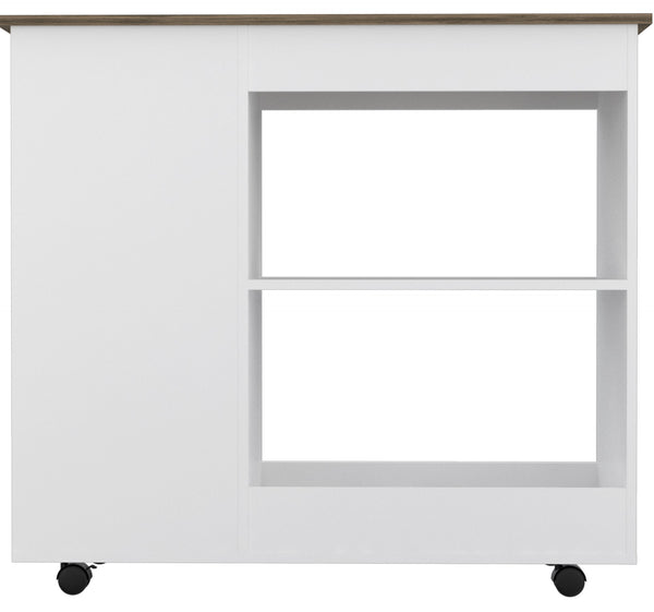 English Elm Kitchen Cart Kamizaze - Mobile Storage With Two Shelves, Four Casters & Three Side Shelves, White/Brown B092122963