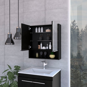 English Elm Medicine Cabinet With Mirror - Stylish Black Wenge Finish, 3 Shelves For Organized Storage & Reflection B092122970