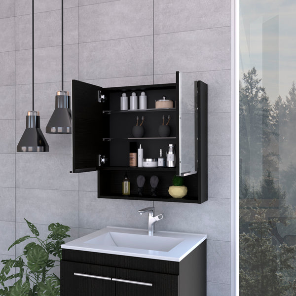 English Elm Medicine Cabinet With Mirror - Stylish Black Wenge Finish, 3 Shelves For Organized Storage & Reflection B092122970