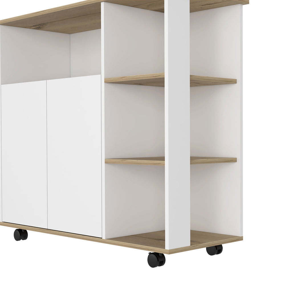 English Elm Kitchen Island Kamkacht - Stylish Light Oak & White Storage With Open Shelves & Durable Countertop B092122964