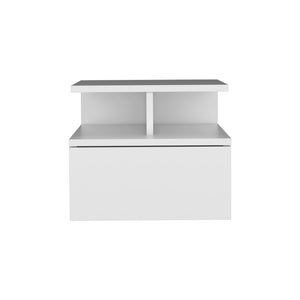 English Elm Floating Nightstand Flopini wall-mounted bedside table with drawer, space-saving shelf, durable design White B092123116