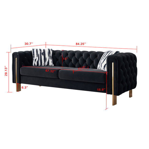 English Elm Chesterfield Modern Tufted Velvet Sofa with Gold Legs, Sleek Upholstered Accent for Living Room Black W57947394