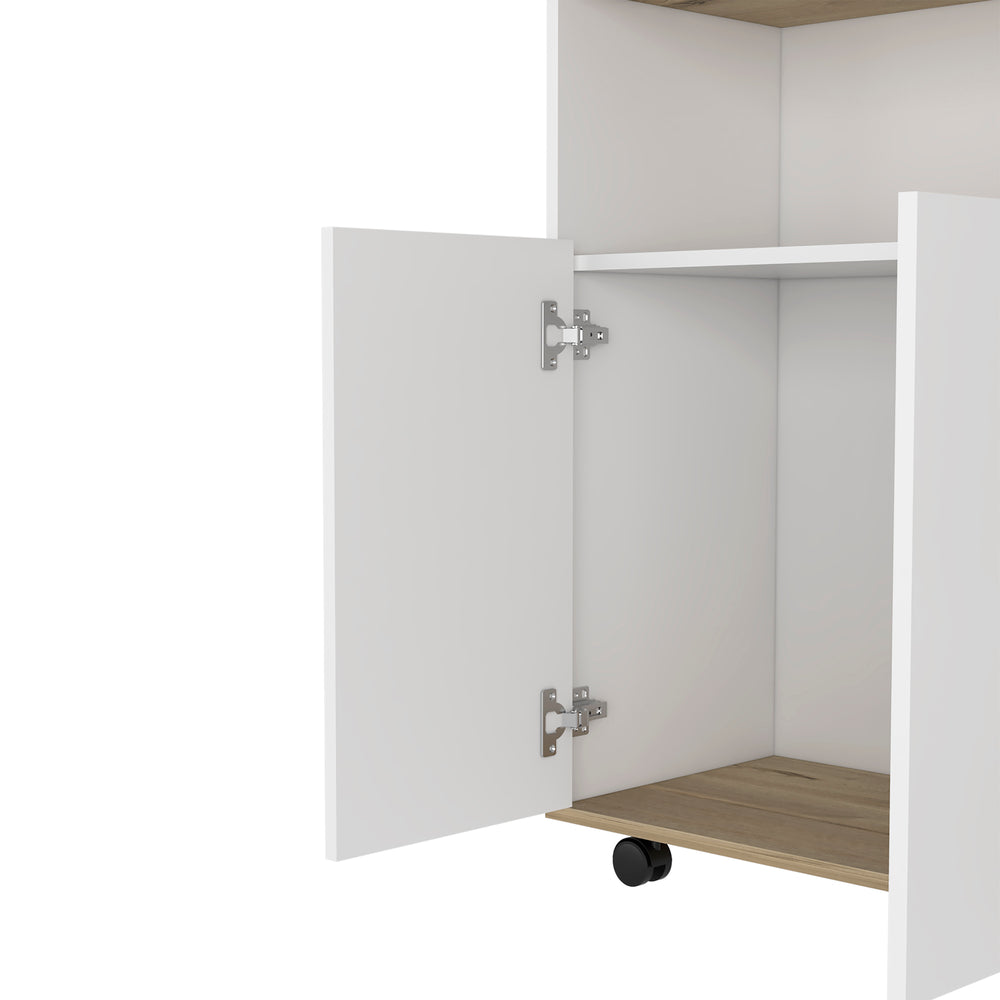 English Elm Kitchen Island Kamkacht - Stylish Light Oak & White Storage With Open Shelves & Durable Countertop B092122964