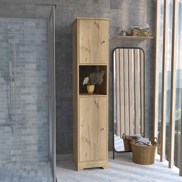 English Elm Linen Cabinet - Elegant Light Oak Finish With Four Interior Shelves For Stylish Storage Solutions B092122841