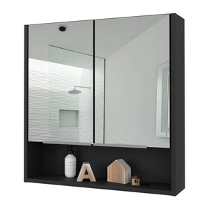 English Elm Medicine Cabinet With Mirror - Stylish Black Wenge Finish, 3 Shelves For Organized Storage & Reflection B092122970
