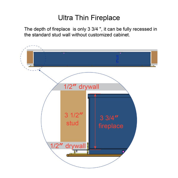 English Elm 50 Inch Recessed Wall Electric Fireplace Slim Led Multicolor Flame Remote Heater W1769103305