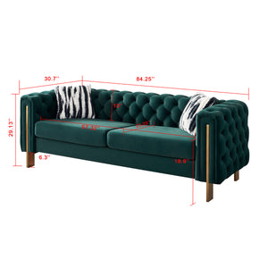 English Elm Chesterfield Modern Tufted Velvet Sofa with Gold Legs, Sleek Upholstered Accent for Living Room Green W57947395