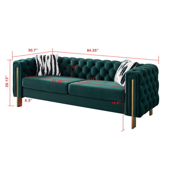 English Elm Chesterfield Modern Tufted Velvet Sofa with Gold Legs, Sleek Upholstered Accent for Living Room Green W57947395