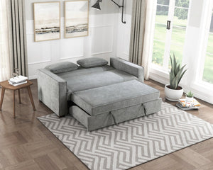 English Elm Modern Gray Fabric Sleeper Sofa Solid Wood Frame Pull Out Bed Click Clack Mechanism B011125789