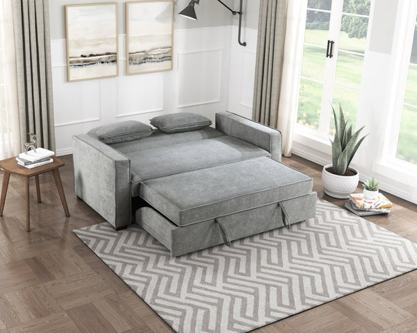 English Elm Modern Gray Fabric Sleeper Sofa Solid Wood Frame Pull Out Bed Click Clack Mechanism B011125789