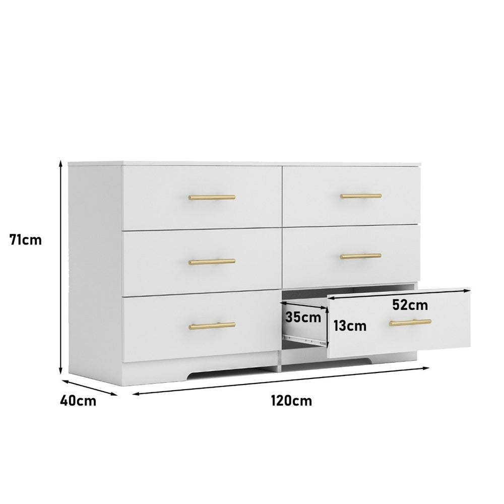English Elm Black Matte Six Drawer Chest with Brushed Gold Pulls for Modern Bedroom Storage White W1320110986