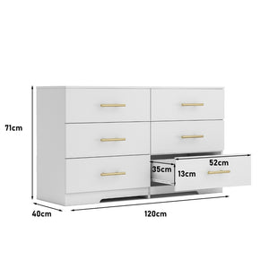 English Elm Black Matte Six Drawer Chest with Brushed Gold Pulls for Modern Bedroom Storage White W1320110986