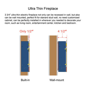English Elm 60 Inch Wall Mounted Electric Fireplace Recessed Tempered Glass Led Flame Heater W1769103306