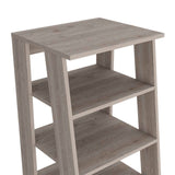 English Elm Linen Cabinet Jenne, Four Open Shelves, Light Gray Finish