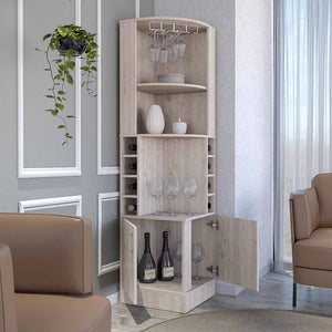 English Elm Bar Cabinet Papprika, 8 Wine Cubbies, Double Door, Light Gray Finish