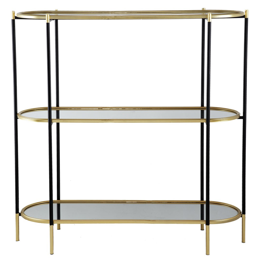 English Elm 48.5x16.5x50" 3-tier Iron Console Table Mirrored Shelves Gold Rim Glam Entryway W2078125787