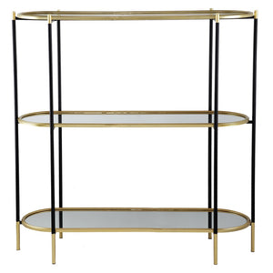 English Elm 48.5x16.5x50" 3-tier Iron Console Table Mirrored Shelves Gold Rim Glam Entryway W2078125787