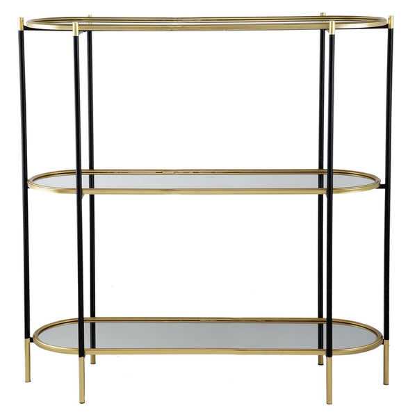 English Elm 48.5x16.5x50" 3-tier Iron Console Table Mirrored Shelves Gold Rim Glam Entryway W2078125787