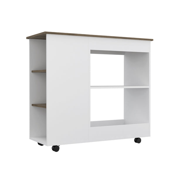 English Elm Kitchen Cart Kamizaze - Mobile Storage With Two Shelves, Four Casters & Three Side Shelves, White/Brown B092122963