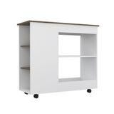 English Elm Kitchen Cart Kamizaze, Two Storage Shelves, Four Casters, Three Side Shelves, White / Dark Brown Finish