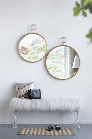 English Elm 22" Gold Iron Frame Circular Wall Mirror Slim Accent Piece for Entryway or Office W2078124345