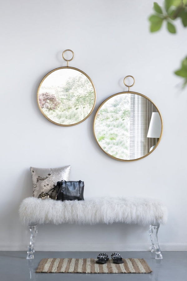 English Elm 22" Gold Iron Frame Circular Wall Mirror Slim Accent Piece for Entryway or Office W2078124345