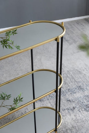 English Elm 48.5x16.5x50" 3-tier Iron Console Table Mirrored Shelves Gold Rim Glam Entryway W2078125787
