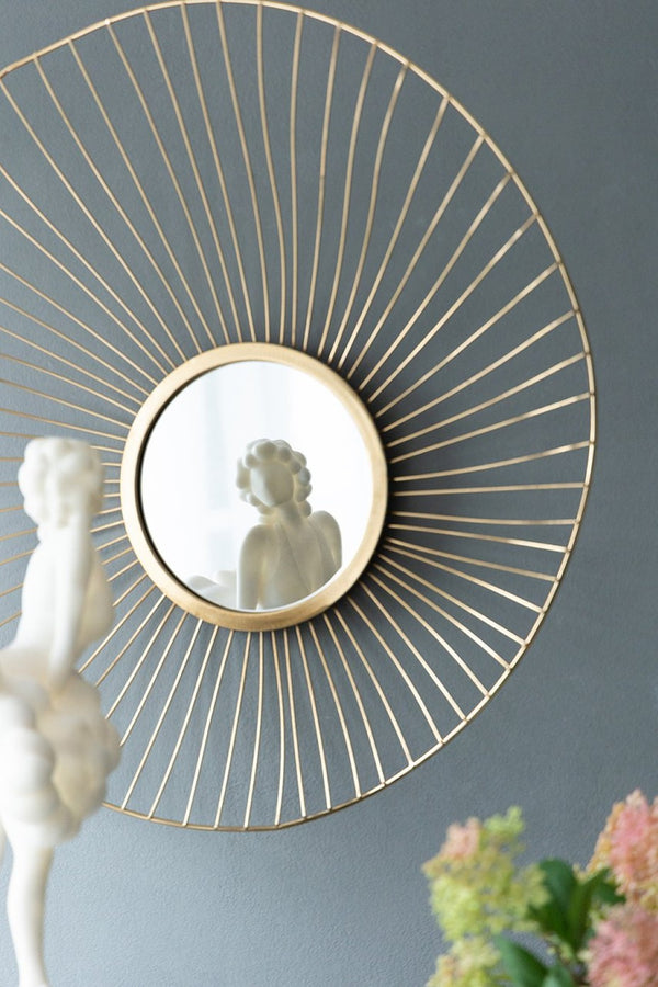 English Elm Set of 3 Abstract Sculptural Wall Mirrors with Gold Iron Frames for Glam Decor W2078124330