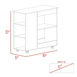 English Elm Kitchen Cart Kamizaze, Two Storage Shelves, Four Casters, Three Side Shelves, White / Dark Brown Finish