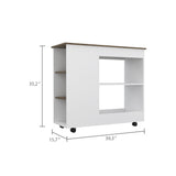 English Elm Kitchen Cart Kamizaze, Two Storage Shelves, Four Casters, Three Side Shelves, White / Dark Brown Finish