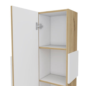 English Elm Medicine Cabinet Hazelton with Open Lower Shelves and Interior Storage, Easy Assembly, Durable Finish White + Light Oak B092122856