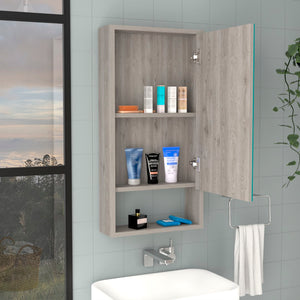 English Elm Medicine Cabinet Irvine, One External Shelf, Light Gray Finish