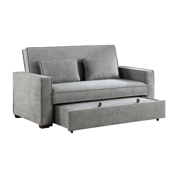 English Elm Modern Gray Fabric Sleeper Sofa Solid Wood Frame Pull Out Bed Click Clack Mechanism B011125789