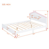 English Elm Full Size Wood Platform Bed With House-Shaped Headboard and Motion Activated Night Lights (White+Pink)