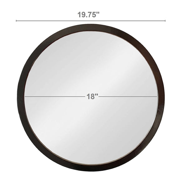 English Elm 19.5" Round Iron Wall Mirror with Rope Strap Hanger for Bathroom or Entryway Black W2078124341