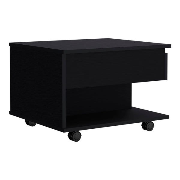 English Elm Lift Top Coffee Table Mercuri with Hidden Storage and Locking Casters, Durable Particleboard Design Black B092123004