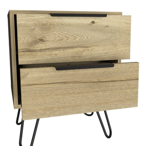 English Elm Nightstand Skyoner 2 - Modern Light Oak Design With Hairpin Legs & 2 Drawers For Stylish Storage B092123072