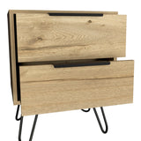 English Elm Nightstand Skyoner 2, Harpin Legs, Two Drawers, Light Oak Finish